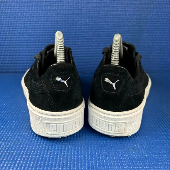 🔴 PUMA SUEDE PLATFORM Women`s Size 8 Black White Comfort Shoes 362223 01