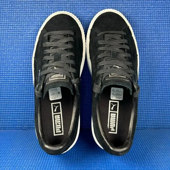 🔴 PUMA SUEDE PLATFORM Women`s Size 8 Black White Comfort Shoes 362223 01