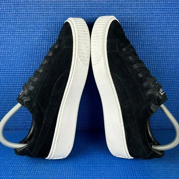 🔴 PUMA SUEDE PLATFORM Women`s Size 8 Black White Comfort Shoes 362223 01