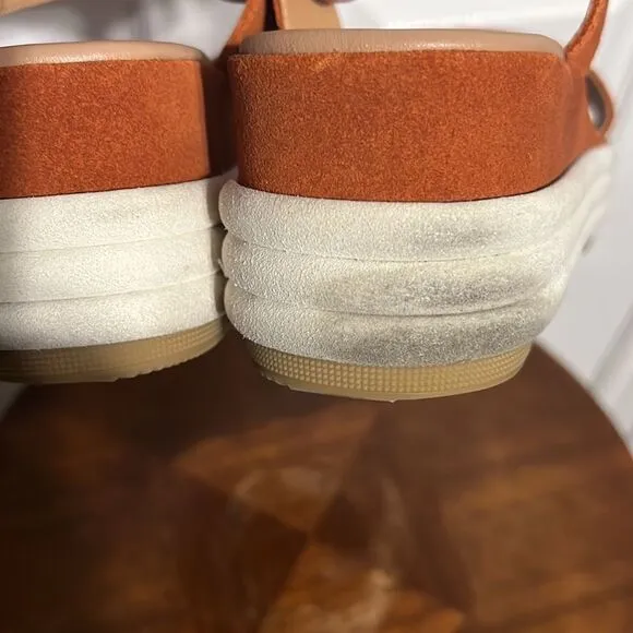 🔥🔥 SOREL Womens Cameron Flatform Orange Ankle Strap Sandals Sz 10 - EUC