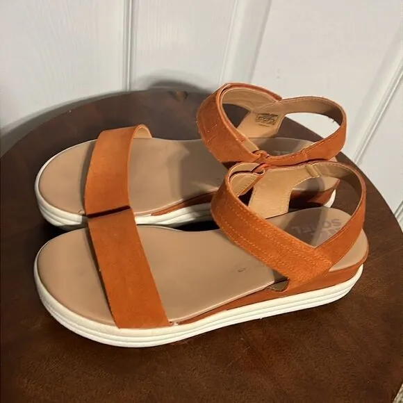 🔥🔥 SOREL Womens Cameron Flatform Orange Ankle Strap Sandals Sz 10 - EUC