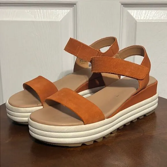 🔥🔥 SOREL Womens Cameron Flatform Orange Ankle Strap Sandals Sz 10 - EUC