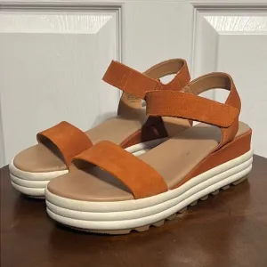 🔥🔥 SOREL Womens Cameron Flatform Orange Ankle Strap Sandals Sz 10 - EUC