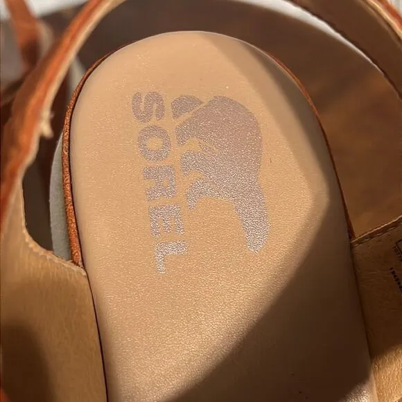 🔥🔥 SOREL Womens Cameron Flatform Orange Ankle Strap Sandals Sz 10 - EUC