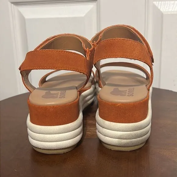 🔥🔥 SOREL Womens Cameron Flatform Orange Ankle Strap Sandals Sz 10 - EUC