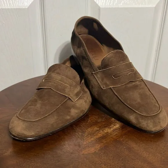 🔥🔥 ZELLI By Steven Giles Tasca Suede Penny Loafers Café - Men Sz 10M - EUC