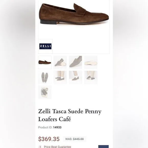 🔥🔥 ZELLI By Steven Giles Tasca Suede Penny Loafers Café - Men Sz 10M - EUC