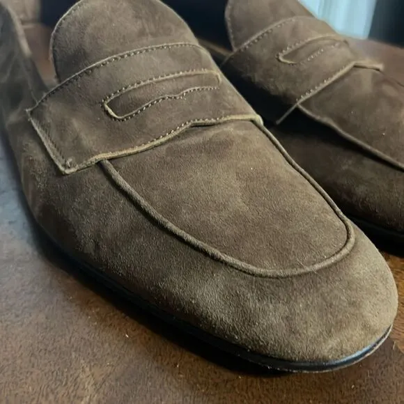 🔥🔥 ZELLI By Steven Giles Tasca Suede Penny Loafers Café - Men Sz 10M - EUC