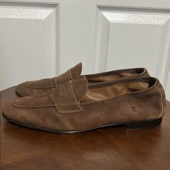 🔥🔥 ZELLI By Steven Giles Tasca Suede Penny Loafers Café - Men Sz 10M - EUC