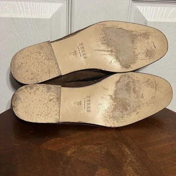 🔥🔥 ZELLI By Steven Giles Tasca Suede Penny Loafers Café - Men Sz 10M - EUC