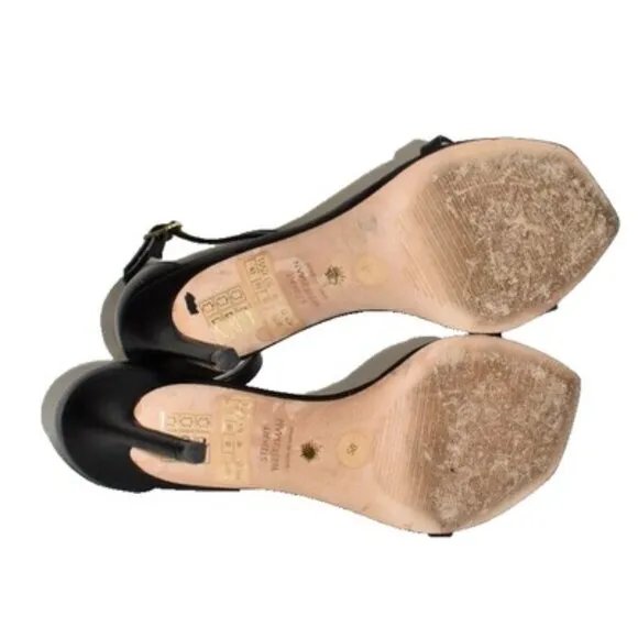 $550 STUART WEITZMAN Nudistcurve Ankle Strap Sandal LEATHER BLACK 5 (DB18)