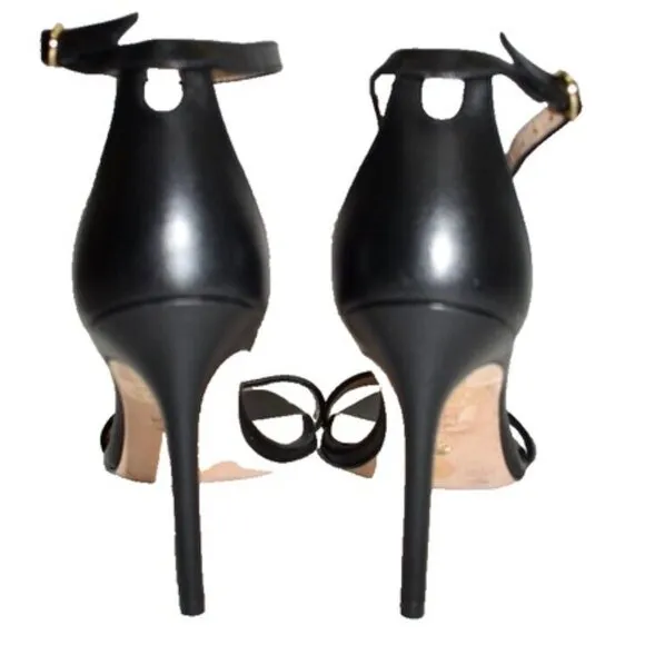 $550 STUART WEITZMAN Nudistcurve Ankle Strap Sandal LEATHER BLACK 5 (DB18)