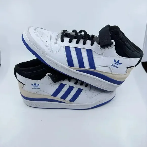 Adidas Forum Mid Sneaker Basketball Shoes White Black Blue Size 10 FY6819