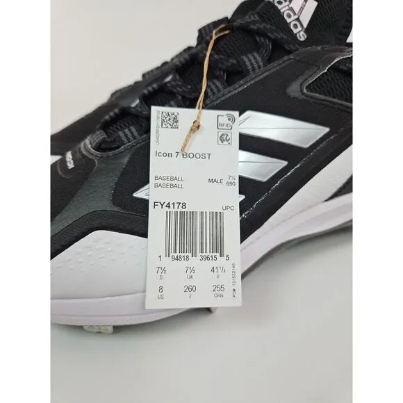 Adidas Icon 7 Boost Metal‎ Cleat Baseball Black/White Men's Size 8 FY4178