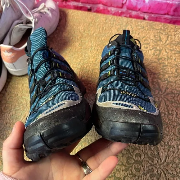 Adidas Mens Terrex 455 Hiker Gore Tex Black Size 9 Hiking Shoes Blue Traxion