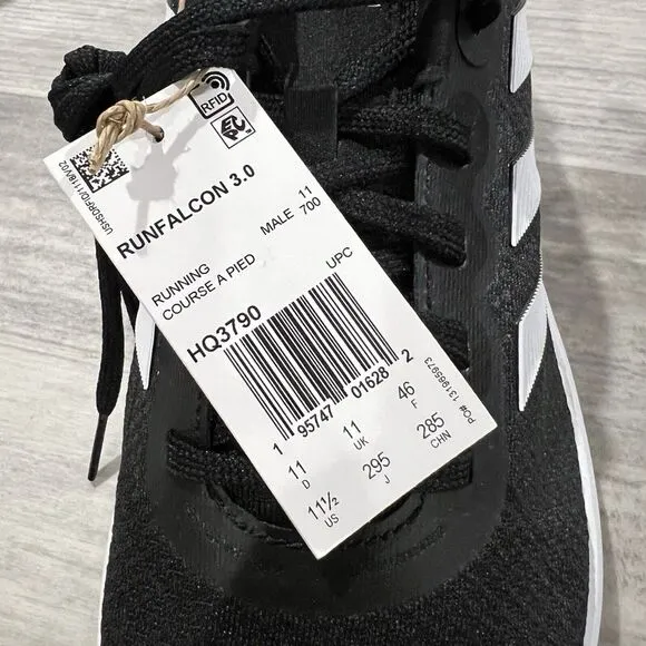 Adidas RunFalcon 3.0 Athletic Running Shoes Black White HQ3790 Men's Size 11.5‎