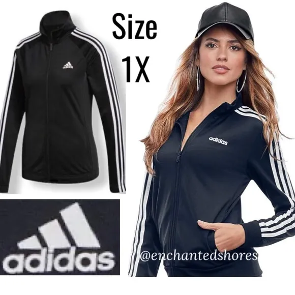 Adidas Track Jacket Lightweight Athletic Jacket Black White Stripes Size 1X