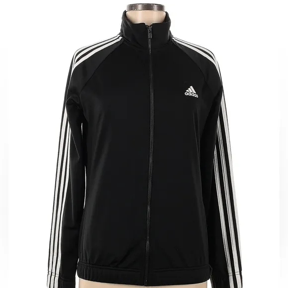 Adidas Track Jacket Lightweight Athletic Jacket Black White Stripes Size 1X