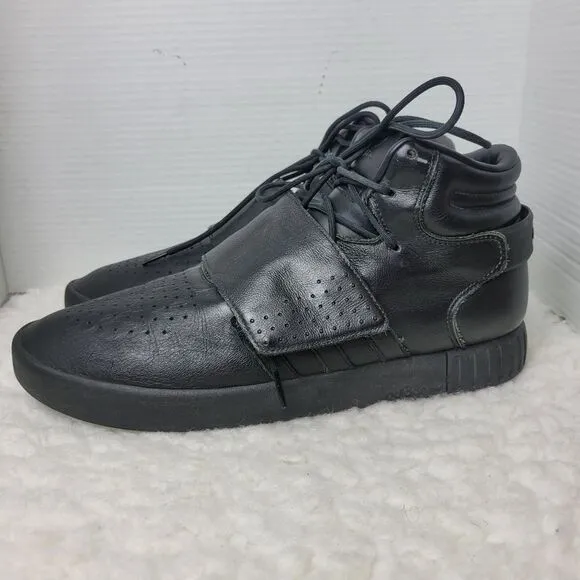 Adidas Tubular Invader Strap Men Size 12 Shoes Black Leather Sneakers BW0871