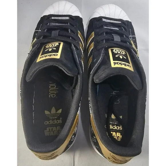 Adidas Women's Superstar Star Wars Death Star Black/White /Gold Sneaker Size 5