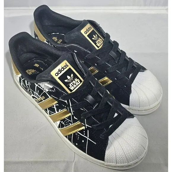 Adidas Women's Superstar Star Wars Death Star Black/White /Gold Sneaker Size 5