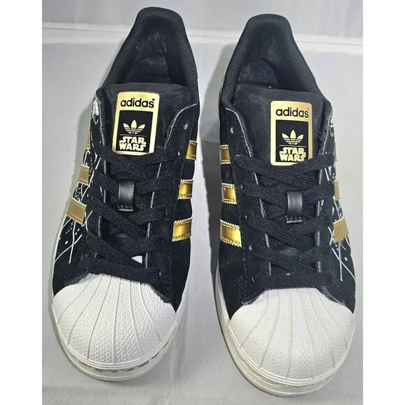 Adidas Women's Superstar Star Wars Death Star Black/White /Gold Sneaker Size 5