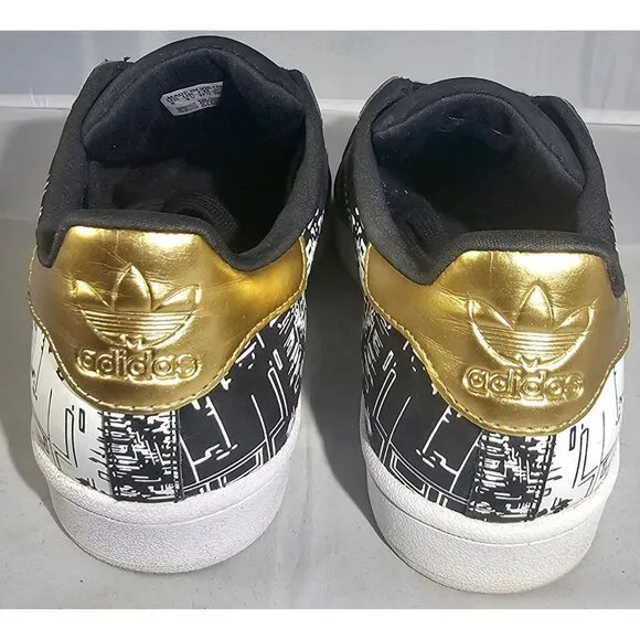 Adidas Women's Superstar Star Wars Death Star Black/White /Gold Sneaker Size 5