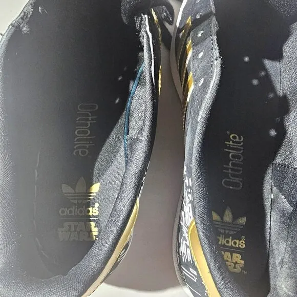 Adidas Women's Superstar Star Wars Death Star Black/White /Gold Sneaker Size 5
