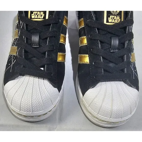 Adidas Women's Superstar Star Wars Death Star Black/White /Gold Sneaker Size 5