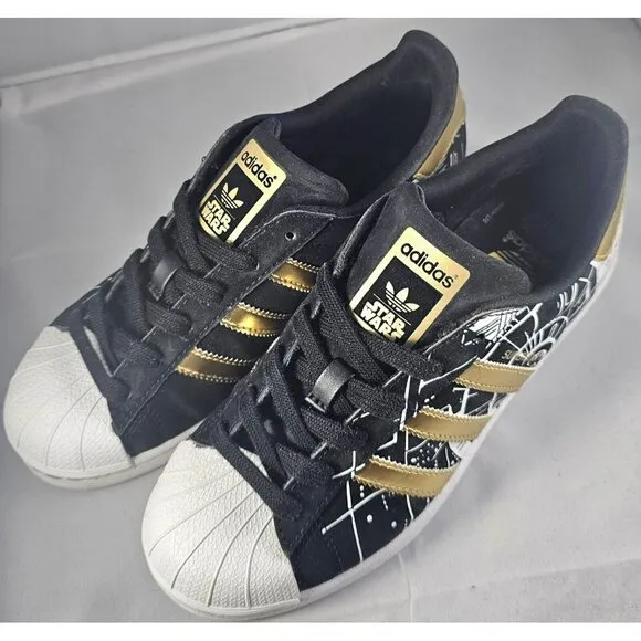 Adidas Women's Superstar Star Wars Death Star Black/White /Gold Sneaker Size 5
