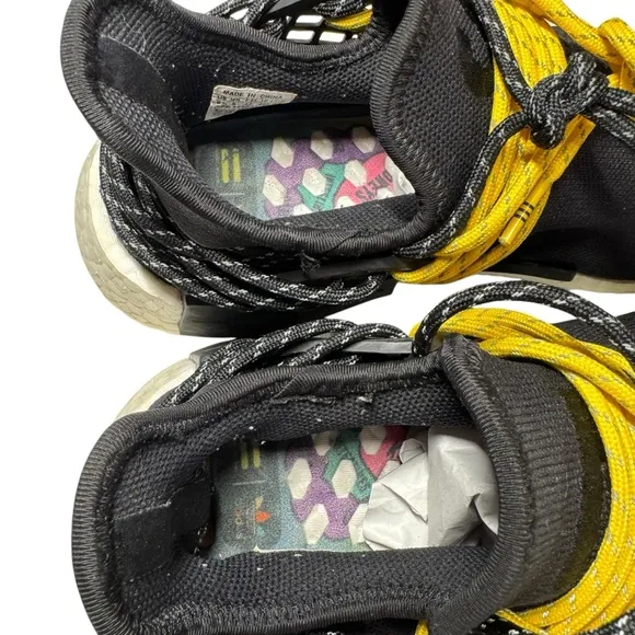 Adidas x Pharrell NMD Human Race Core Black White Yellow Mens 8.5 shoes sneakers