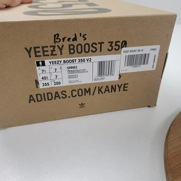 Adidas Yeezy Boost 350 V2 Bred Black Red SPLY Mens Shoes 7.5 -CP9652 Womens 9.5