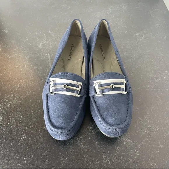 AEROSOLES Women's Day Drive Loafers Navy Faux Suede Wide Width