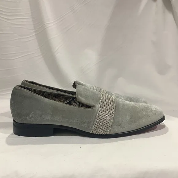 AFTER MIDNIGHT Velvet Silver Crystal Loafers