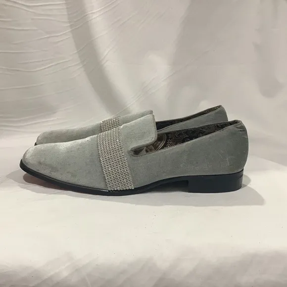 AFTER MIDNIGHT Velvet Silver Crystal Loafers