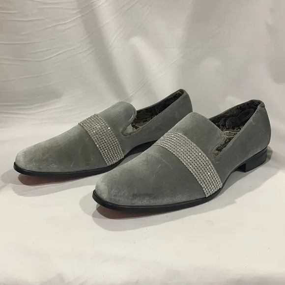 AFTER MIDNIGHT Velvet Silver Crystal Loafers