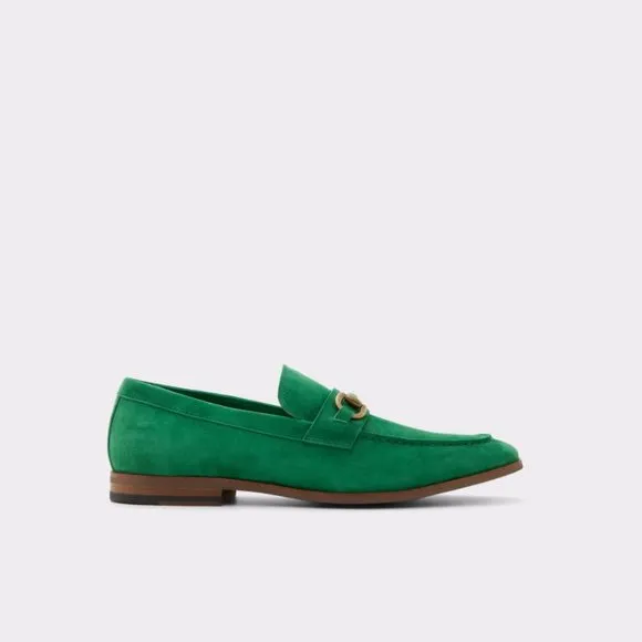 Aldo Corsa Green Suede Men Shoes Size US 10 Loafer Square toe Slip-on Metal