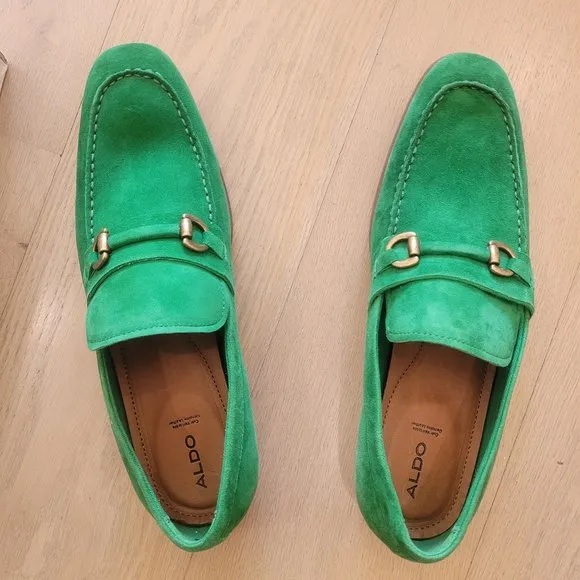 Aldo Corsa Green Suede Men Shoes Size US 10 Loafer Square toe Slip-on Metal