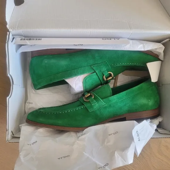 Aldo Corsa Green Suede Men Shoes Size US 10 Loafer Square toe Slip-on Metal