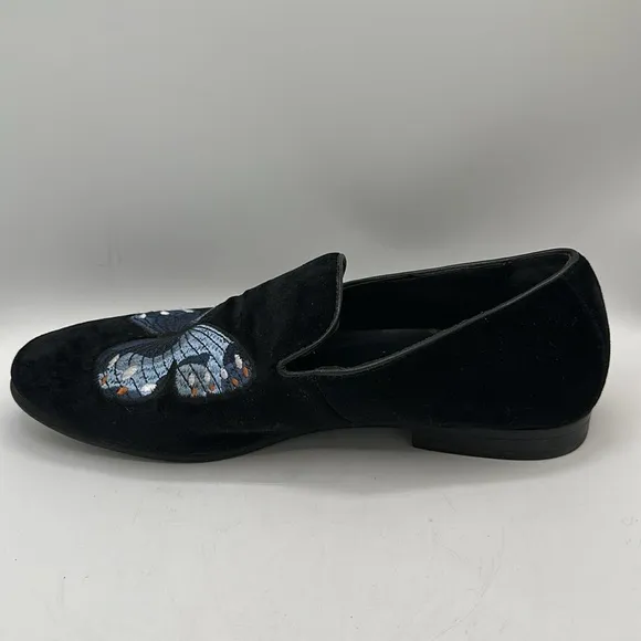 Aldo men’s Chaoswen embroidered butterfly black velvety slip-on shoes, size 7.5