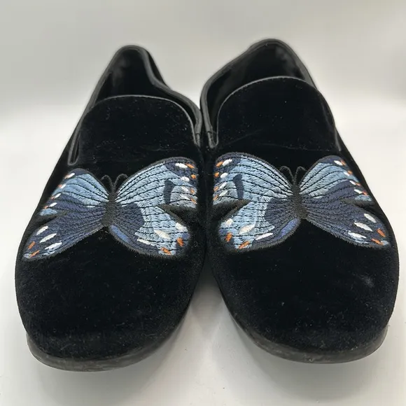Aldo men’s Chaoswen embroidered butterfly black velvety slip-on shoes, size 7.5