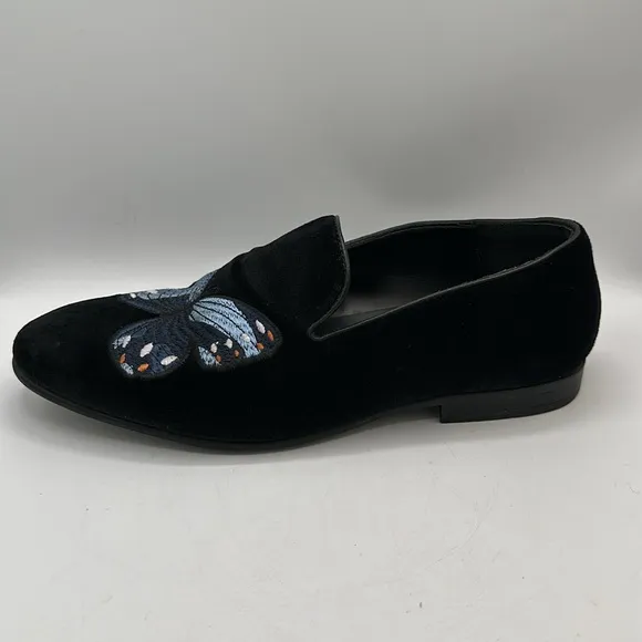 Aldo men’s Chaoswen embroidered butterfly black velvety slip-on shoes, size 7.5