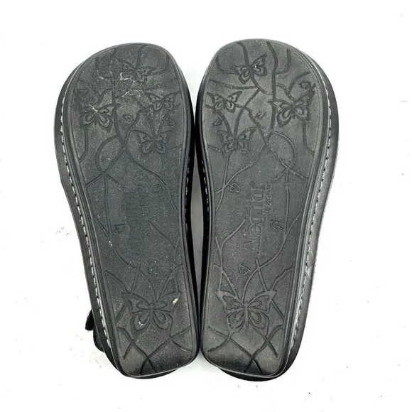 Alegria Verona Sandal 37 Black Silver Metallic Leather Slip On Shoes Womens