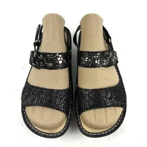 Alegria Verona Sandal 37 Black Silver Metallic Leather Slip On Shoes Womens