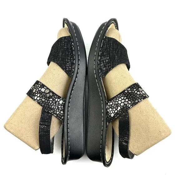 Alegria Verona Sandal 37 Black Silver Metallic Leather Slip On Shoes Womens