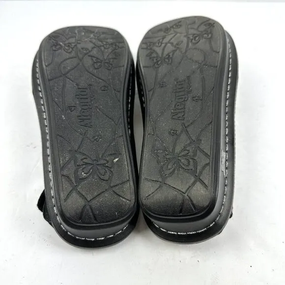 Alegria Verona Sandal 37 Black Silver Metallic Leather Slip On Shoes Womens