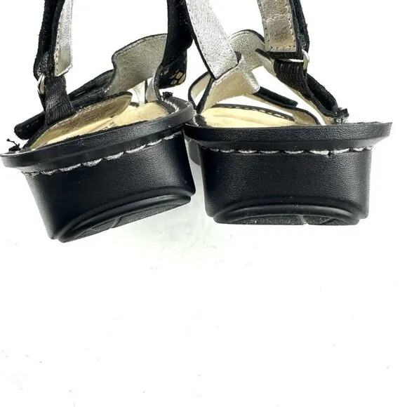 Alegria Verona Sandal 37 Black Silver Metallic Leather Slip On Shoes Womens