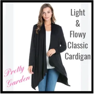 All Season Knit Cardigan Light Weight Flowy Pretty Garden Black Size Medium