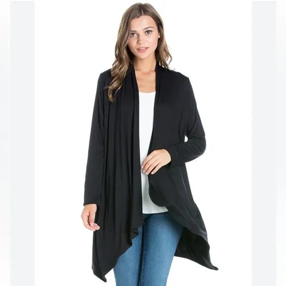 All Season Knit Cardigan Light Weight Flowy Pretty Garden Black Size Medium