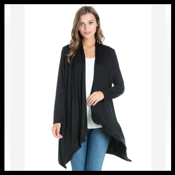 All Season Knit Cardigan Light Weight Flowy Pretty Garden Black Size Medium